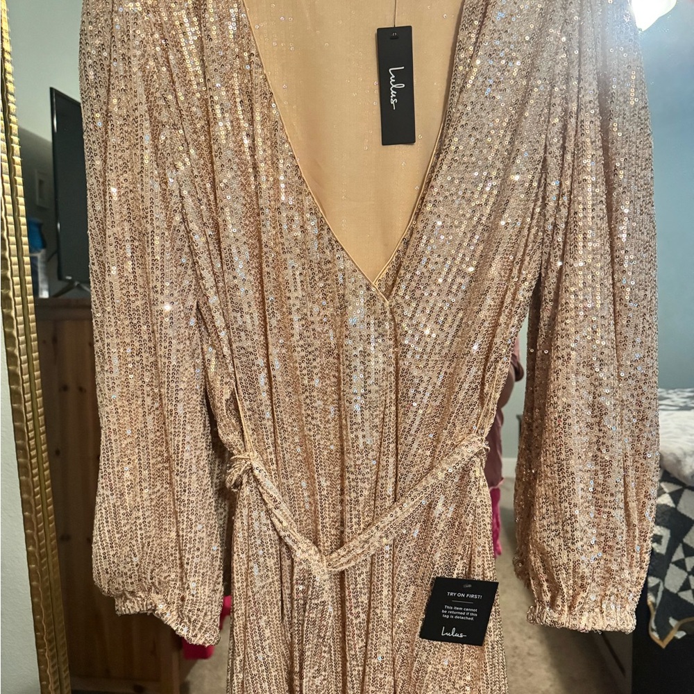 Lulu's Gold Sequin Wrap Dress